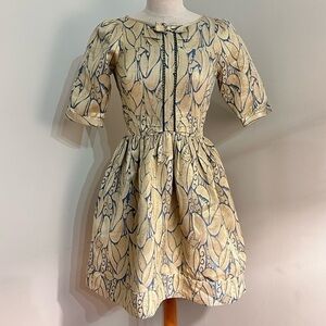 Vineet Bahl Blue/Gold Metallic Threaded Mini Dress. Pockets. Lined XS (Runs Big)